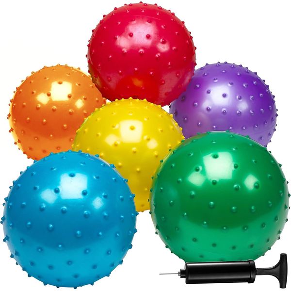 Bedwina Knobby Balls - (Pack of 30) Bulk 7 Inch Sensory Balls and Spiky Massage Stress Balls, with Pump, Fun Bouncy Ball Party Favors, Stocking Stuffers for Kids, Toddlers