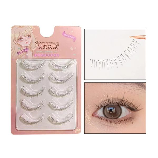 X-21 False Eyelashes, Natural, 5 Pairs, Popular, Transparent Shaft, J-Curl, Soft Core, Ultra Lightweight, Soft, Handmade, Actress Eyelashes, Cosplay Makeup, False Eyelashes