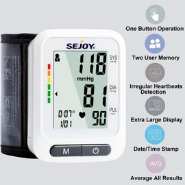 Sejoy Automatic Digital Blood Pressure Monitor, Adjustable Wrist Cuff,  Heartbeat Detector, Large Display, BP Machine for Home Use 