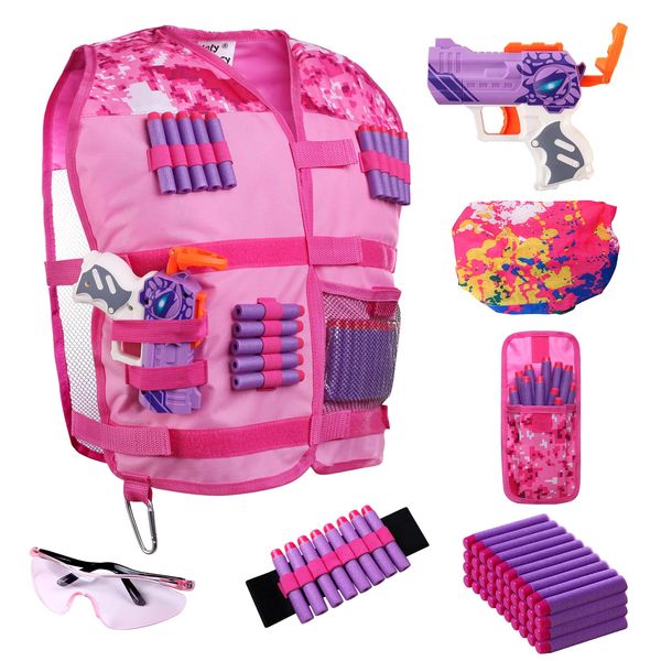 Girls Tactical Vest Kit with Blaster - Kids Tactical Vest Compatible with Nerf Rebelle N-Strike Purple Darts for Girl