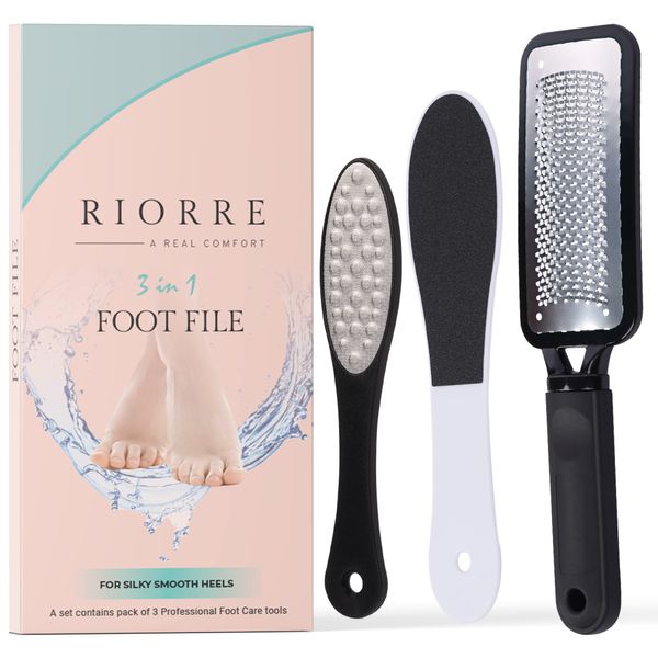 Riorre Professional Foot Files for Hard Skin - Premium 3 in 1 Pedicure Foot File, Scrubber and Foot Scraper for Soft & Smooth Heels