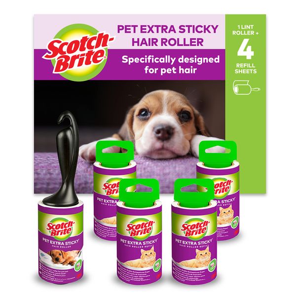 Scotch-Brite Extra Sticky Lint Roller, Works Great on Pet Hair, 5 Rolls (48 Sheets Per Roll, 240 Total Sheets)