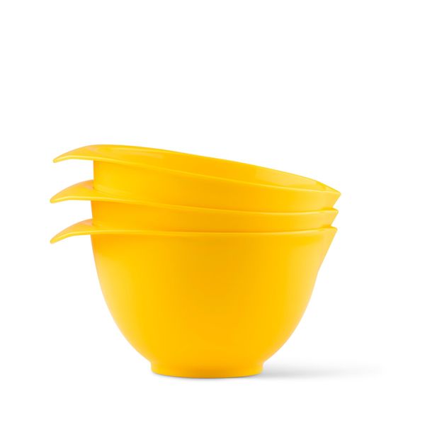 WePrep Mixing Bowl with spout and Handle | Yellow | Set of 3 | Beautifully Bright Coloured Bowl Set | Compact, Stackable & Ergonomically Designed | Proudly Made in The UK