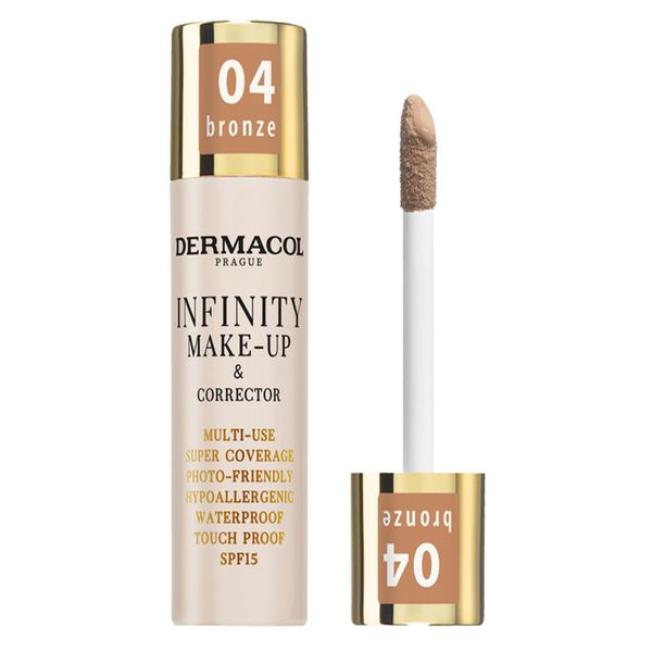 Dermacol Infinity make-up and corrector, Multi-use, Super coverage, Photo-friendly, Hypoallergenic, Waterproof, Touch proof, SPF 15, 04 - Bronze