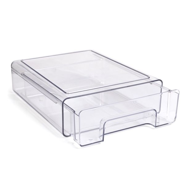 Smart Design Pull-Out Stackable Storage Bin - 9.8" D x 8.25" W x 3" H- Clear