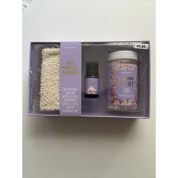 groovi beauty “Buy Yourself Flowers” Bath Salt And Exfoliating Kit New