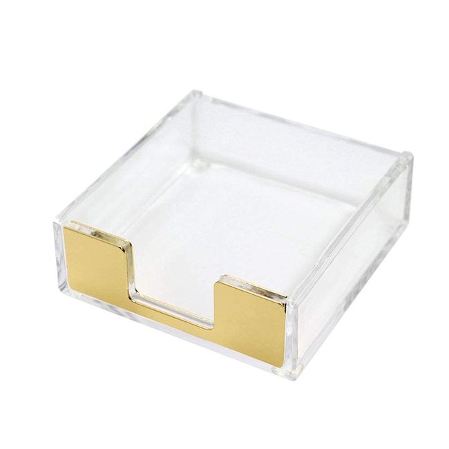 Clear Gold Acrylic Sticky Note Pad Holder for Desk, Memo Holder Paper Dispenser, Multibey Desktop Accessories Organizer for Office School Home(Gold)