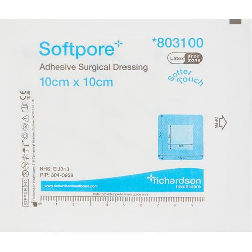 Softpore 99XX0047 Adhesive Surgical Dressing, 10cm x 10cm, Pack of 50