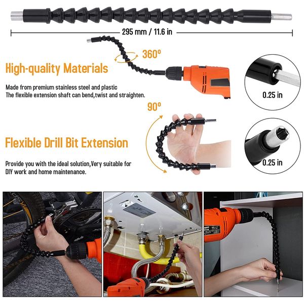 HUTHUHNHN Flexible Bit Holder Extension, Flexible Shaft Bits Drill Set Extension 105° Angle Wrench Attachment Adapter, Angle Screwdriver Drill Bits, Magnetic Screwdriver Drill Bits