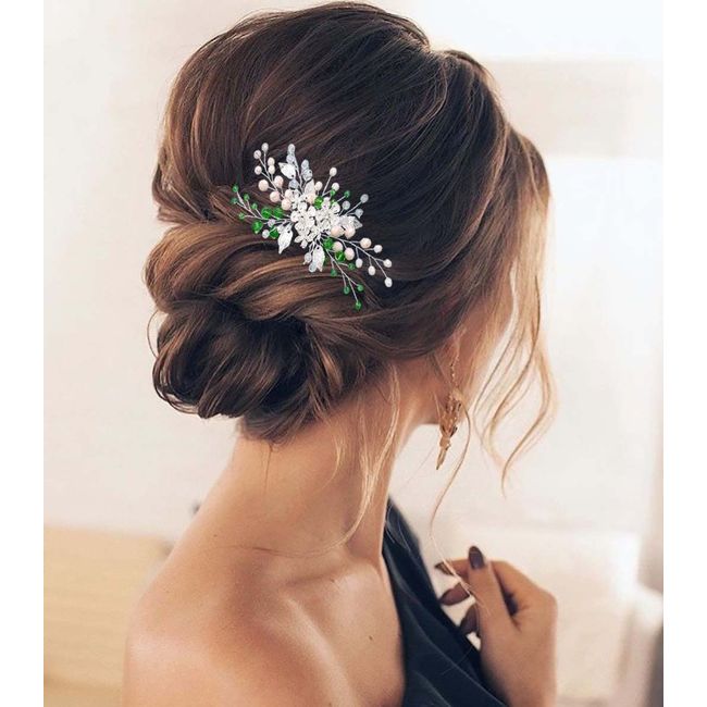 Votacu Blume Braut Hochzeit Haarkamm Silber Kopfschmuck Kristall Braut Haarschmuck für Frauen und Mädchen