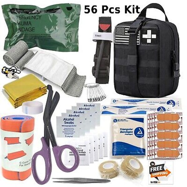 Survival First Aid Kit Medical Emergency Military Trauma Bag Tactical IFAK-56Pcs