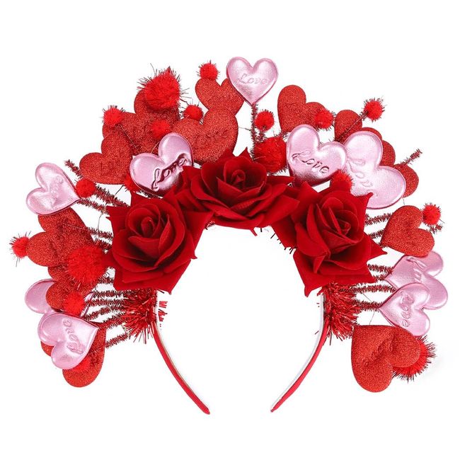 Reaky Heart Headband Valentine Headbands Red Flower Hairband Festival Party Costume Hair Accessories for Women