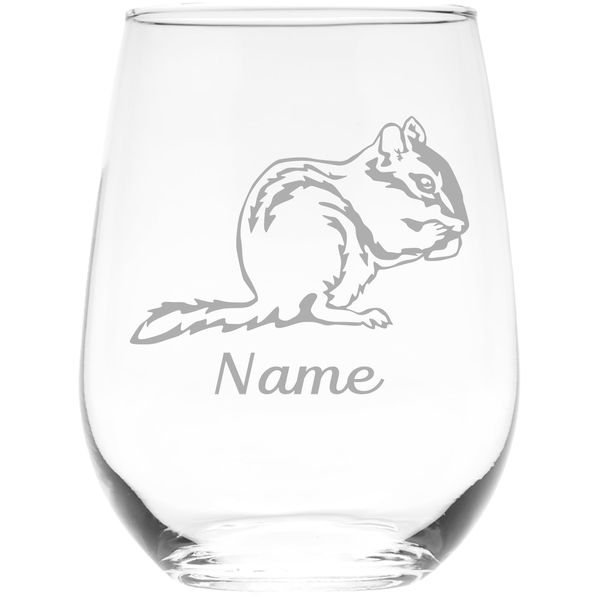Chipmunk with name stemless wine glass, 17 oz