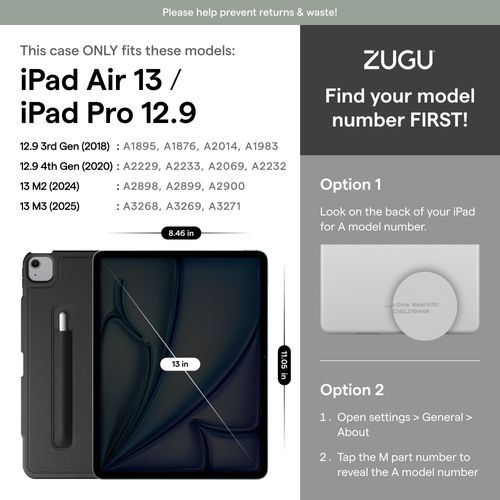 Zugu Case for iPad Air 13 Inch M3 2025 & M2 2024 &/12.9 inch (3rd/4th Gen), Slim Protective Cover with Apple Pencil Charging & Storage, Auto Wake/Sleep, Multiple Viewing Angles (Pine)