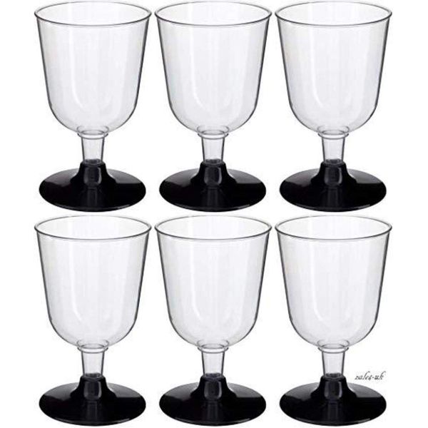 GSL 20 x Plastic Wine Glasses with Black Bases 155ml