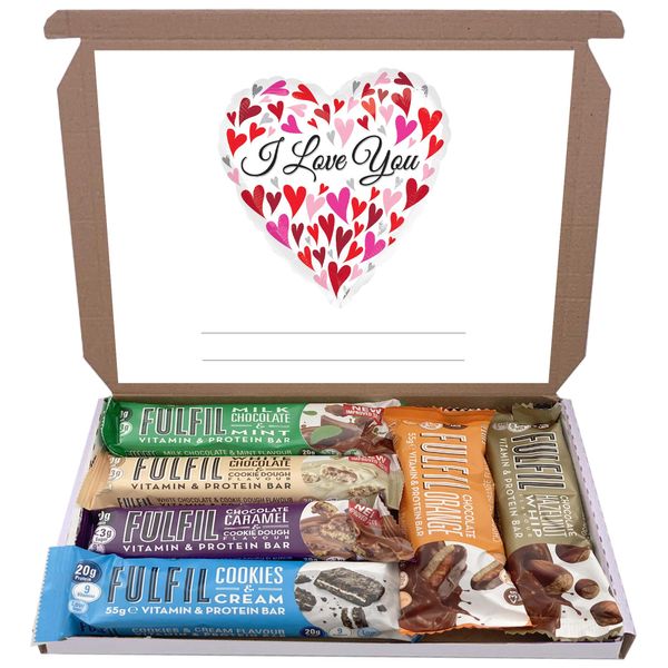 Fulfil Protein Bars & Vitamins Chocolate 6x60g Gift Box Hamper Snack Low Sugar Carbs Fulfill Bar (I Love You)