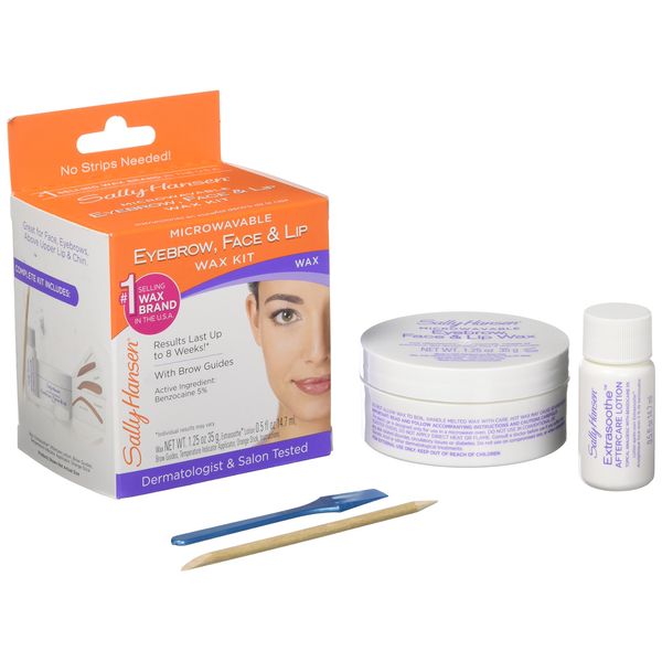 Sally Hansen Microwavable Eyebrow, Face & Lip Wax Kit, Microwavable Wax, 0.31 Oz, Face Wax Strips, At Home Wax Strips, Body Wax Strips, Home Waxing Kit, Effective, Easy to Use