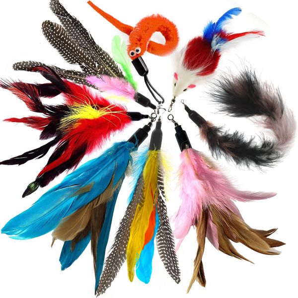 onebarleycorn Cat Toys Feather Refills for Cat Wand Toys Interactive include Replacement Feathers