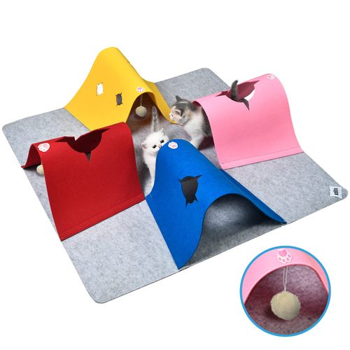 Felt Cat Toys, Collapsible Cat Tunnels with Plush Ball for Indoor Cats for Small Animals Pets, Kittens, Ferrets, Bunny Rabbits, Puppy and Dogs
