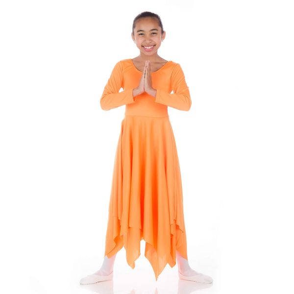 Danzcue Girls Celebration of Spirit Long Sleeve Dance Dress (L-XL, Orange)