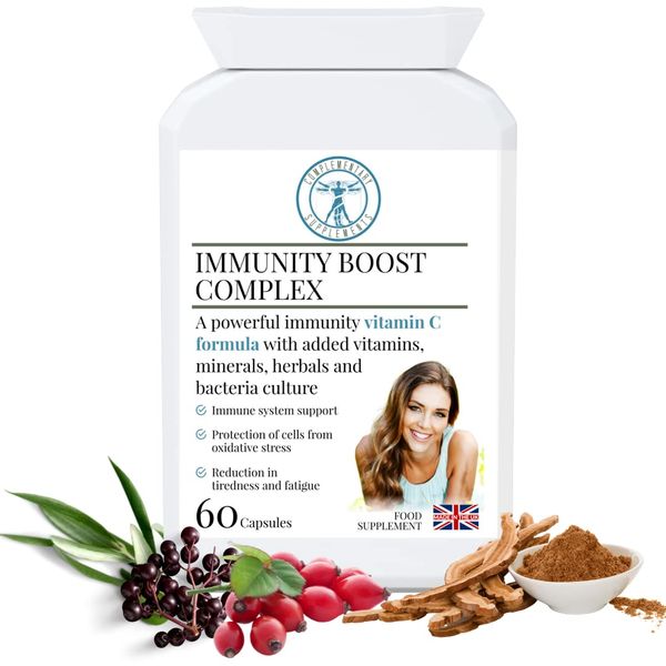 Complementary Supplements – Immunity Boost Complex – Practitioner Formula – Vitamin C, Vitamin D, Zinc, Selenium, Probiotic – 20 Active Ingredients - Vegan – 60 Capsules