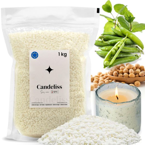 CANDELISS Sojawachs für Kerzen in Gläsern 1kg. kerzenwachs zum gießen 1kg 52º Soja wachs für Kerzen Soy Candle Wax for Candle Making Kerzen selber Machen wachs (1 kg)