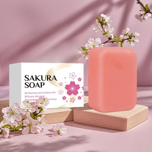 Vawolecy Sakura Soap for Face and Body， Daily Skincare with Cherry Blossom, Cleaing, Softening, Evening Skin Tone