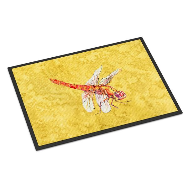 Caroline's Treasures 8866MAT Dragonfly on Yellow Doormat 18x27 Front Door Mat Indoor Outdoor Rugs for Entryway, Non Slip Washable Low Pile, 18H X 27W