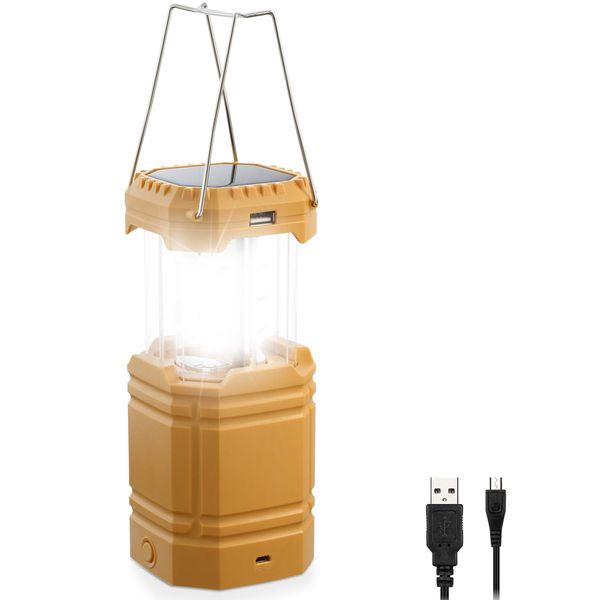 LED Camping Lantern for Emergency, Ultra Bright Outdoor Solar Flashlight with 35 Hours Play Time, Hand Crank Collapsible LED Tent Light, Portable USB Charger