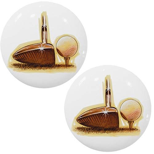 Set of 2 Vintage Golf Club and Ball Ceramic Cabinet Drawer Knobs