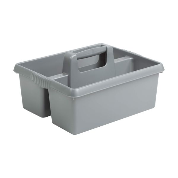 Silver Plastic Cleaning Caddy with Handles - Multi Compartment Organiser for Kitchen Sink & Bathroom