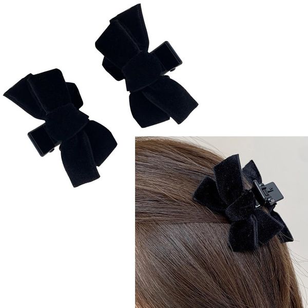 Black Bow Hair Claw Clip Velvet Hair Bows Clips for Women Girls Bowknot Hair Claw Clip Bows Hair Barrettes Accessories for Women 2 Pcs Small Bowknot Hair Clamps Claws Clips