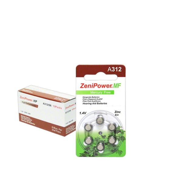 Zenipower Zinc-Air Hearing Aid Battery Size 312 (60 Batteries)