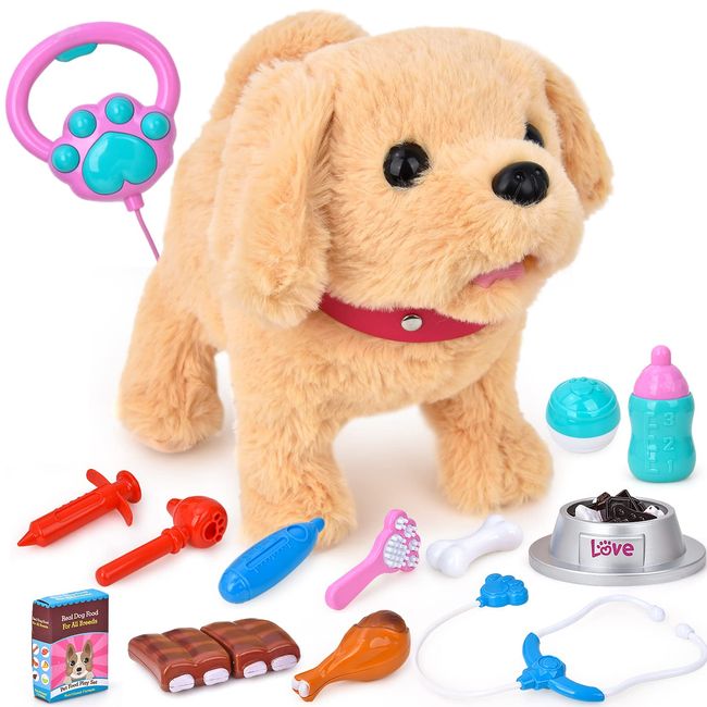 JoyGrow Play Set for Walks, Movable Plush Dog, Electric Type, with Voice, Pet Care Set, Children's Robot, Dog, Pet Beauty Kit, Doctor Pretend Play, Toy, Feeding, Educational Toy, Imagination, Role