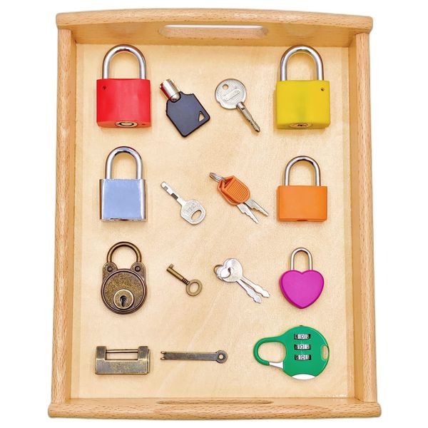 MIKNEKE Montessori Lock and Key Toy Set for Toddlers, Toy Keys Homeschool Preschool Learning Activities, Wooden Montessori Materials Learning & Education Toys for 3+ Year Old Kids