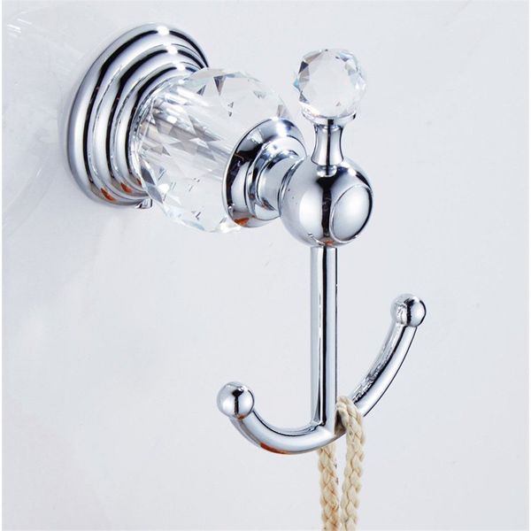 BATHSIR Crystal Robe Hook, Chrome Towel Hook for Bathroom Wall Mounted Silver Double Coat Hook