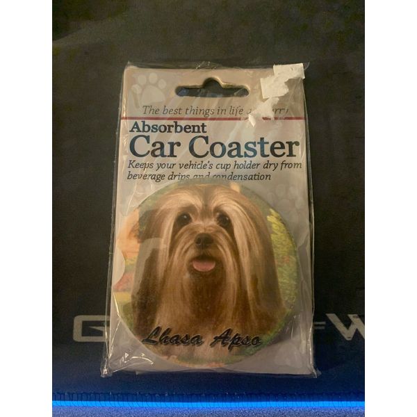 Absorbent Stoneware Car Cup Holder Coaster Dog Lhasa Apso New