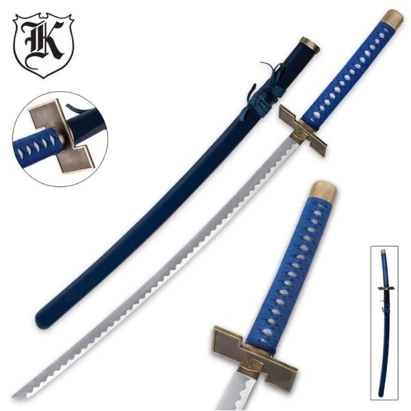 K Exclusive Grimmjow Zanpakuto Sword with Scabbard - Stainless Steel Blade, Blue Cord-Wrapped Handle, Detailed Anime Replica - Anime Collector Must-Have - 41” Overall