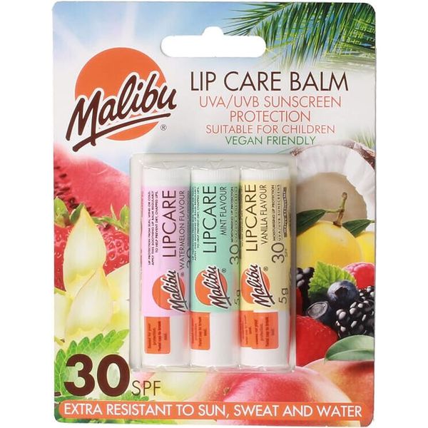 Malibu Sun, Wind and Sweat Resistant Lip Care Balm with SPF 30 Sun-Screen labios