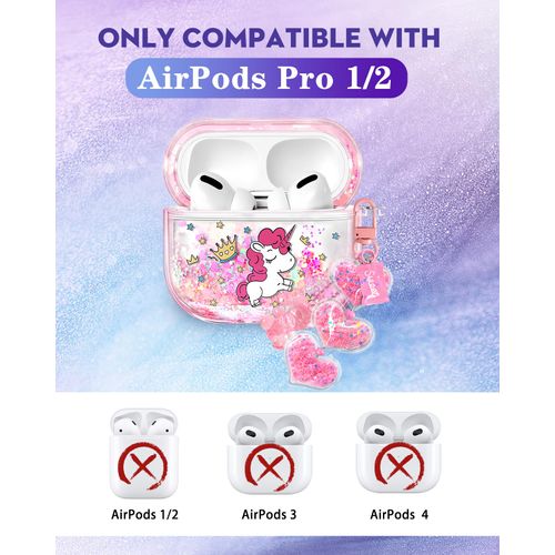 Coralogo for Apple for Airpods Pro 1/2 Case - Women Girls Cute Girly Kawaii for Airpods Pro 2nd Generation Case Cover Glitter Liquid Sparkle Cartoon Hard Shell Keychain Funda Estuche Forro
