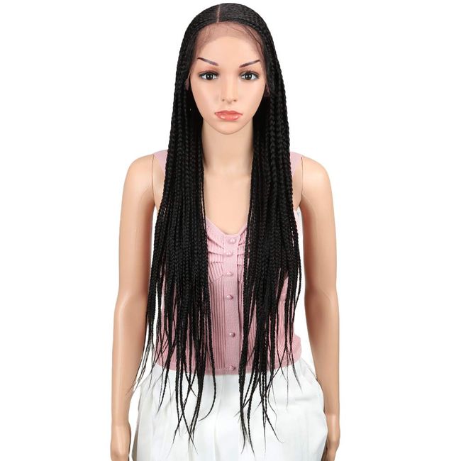 Joedir 31" Extra long Twist Box Braided 13x6 Lace Frontal Wigs With Baby Hair High Temperature Synthetic Wigs For Black Women 180% Density Hand Made Braiding braids Wigs(Natural Black)