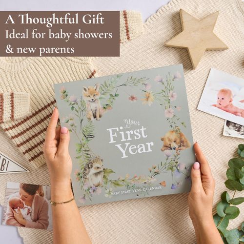 Baby's First Year Calendar with 100 Stickers - Woodland Animals 1st Years Wall Calendar With Stickers, Baby Tracker, Baby Scrapbook for New Mom and Newborn Boys & Girls