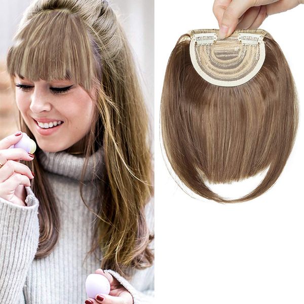 SEGO Clip in Pony Haarteil Extensions Fringe Bangs One Piece In Front Hair Verlängerung wie Echthaar Aschbraun & Bleichblond