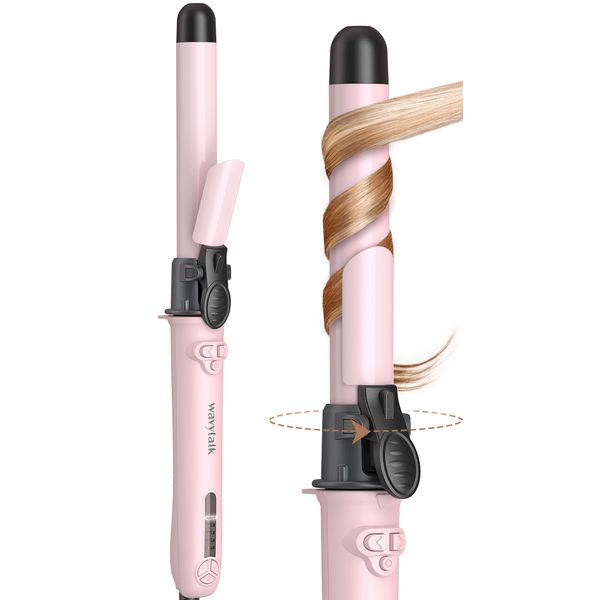 Wavytalk Rotating Curling Iron, 1 Inch Automatic Curling Iron Get Effortless Waves, Rotating Curling Iron up to 430℉ with Home Button, Pale Pink