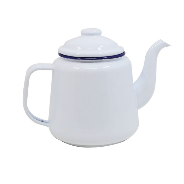 Enamel Teapot with Handle & Lid 14cm, 1.5L Traditional Serving Teapot Coffee Pot Jug Camping, White (White)