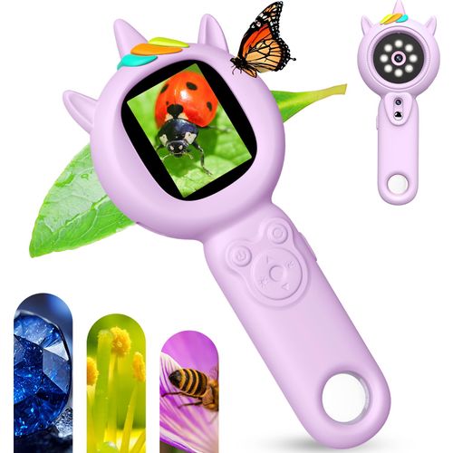 2 in 1 Kids Microscope & Camera, Unicorn Toys Gifts for 5 6 7 8 9 10 11 12 Year Old Girls, 500x Mini Pocket Handheld Digital Microscope for Kid Toddlers Educational|STEM Science Kit for Girl Age 4-6