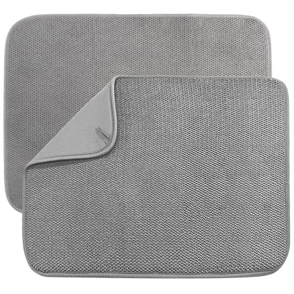 2 Pack Microfiber Dish Drying Mat,Absorbent Dish Drainer Kitchen Counter,Super Absorbent Dish Drying Pads 20×15 Inch Grey