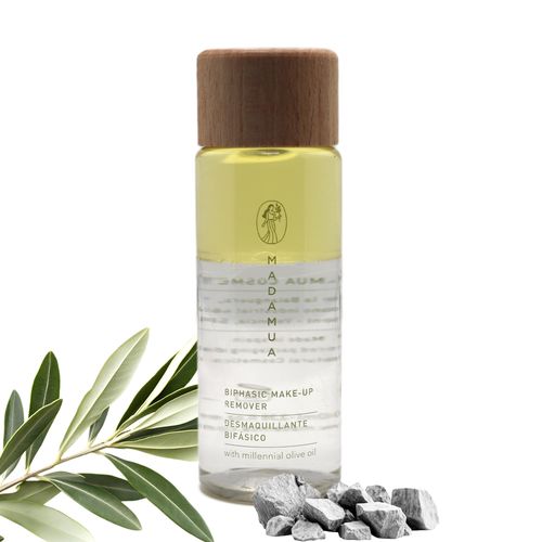 MADAMUA Biphasic Waterproof Makeup Remover - Millennial Olive Oil Based Cleanser, Travel Size Eye Make Up Remover Liquid, Moisturizing Care Makeup Essentials
