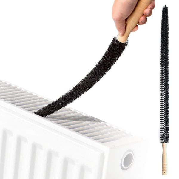 Radiator Cleaner Brush, Shunshi 1 Pack Radiator Duster, Long Flexible Nylon Bristles with Wood Handle, Multipurpose Cleaning Brush for Radiator & Dryer Lint & Washing Machine（68cm）