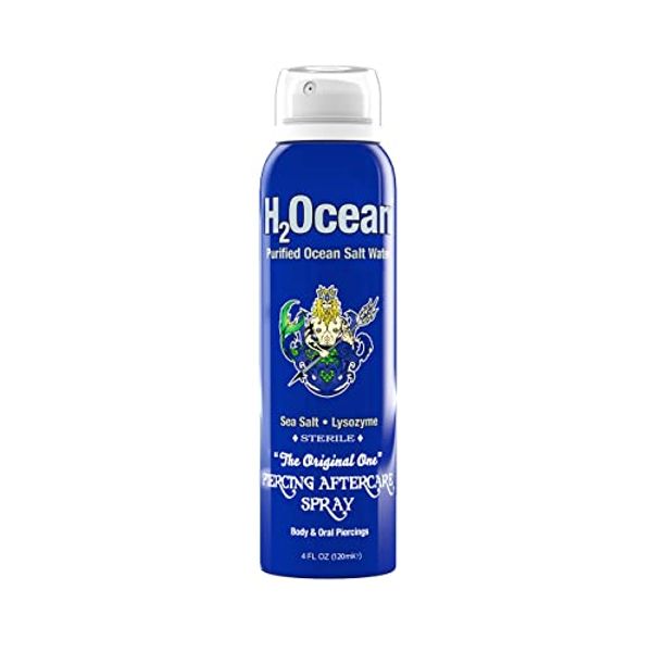 H2Ocean Piercing Aftercare Spray 4oz - Ear, Nose, Earring, Belly Button Piercing Wound Wash Cleaner with Sea Salt Saline Solution - Keloid Bump Scar Removal Treatment